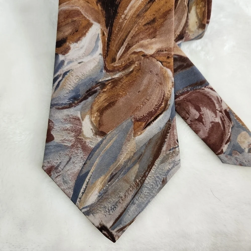 Adams Row Swirls Floral Flower Teal Blue Tan Brown Burgundy Necktie